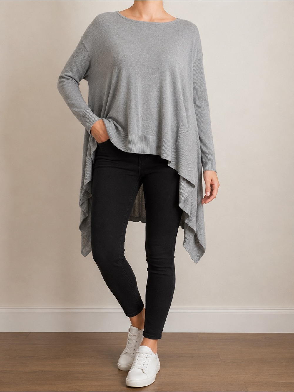 CYRUS GRAY ASYMMETRICAL KNIT TOP NWT SMALL